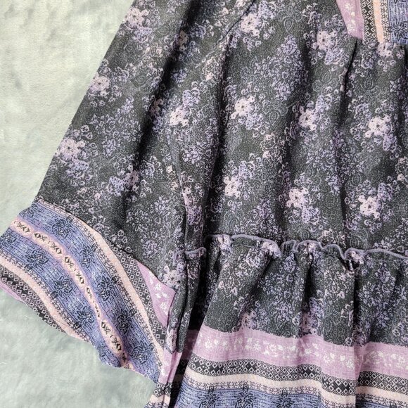 Avenue Womens Boho Tunic Top 22/24 Purple Floral Stripe Babydoll Plus Size - Picture 3 of 9